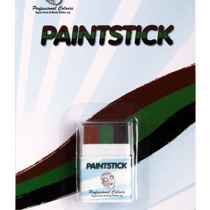 Paintstick camouflage op verkoopkaart, aqua schmink voor gezicht en lichaam bij een soldatenlook