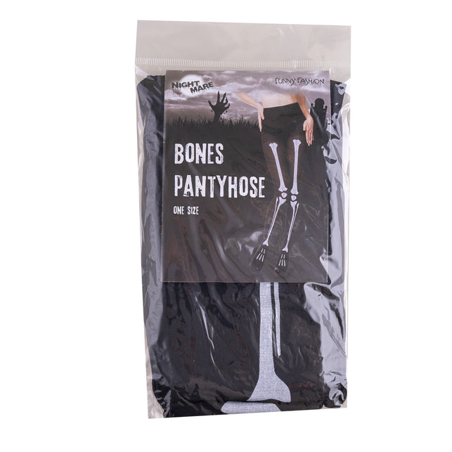 Panty met skelet motief in de verpakking van Funny Fashion met botprint op beide benen