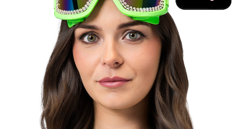 Party skibril Rave neongroen met strassrand, op het voorhoofd gedragen voor een neonfeest