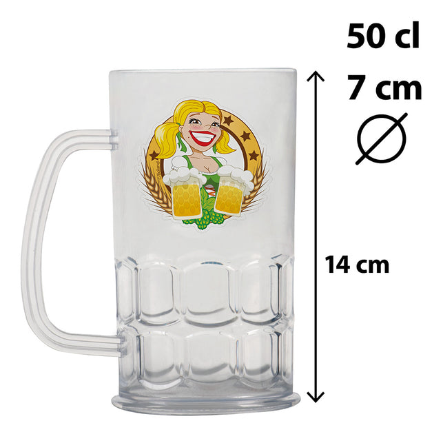 Plastic bierpul Bierfeest met maatvermelding 50 cl, 14 cm hoog en 7 cm diameter