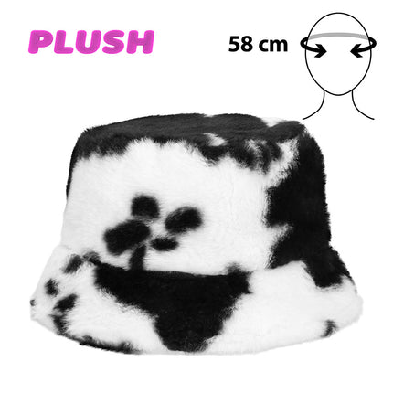 Pluchen bucket hat Koe los vooraanzicht met hoofdomvang 58 cm
