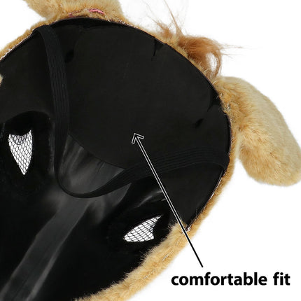 Pluchen halfmasker Paard binnenkant met zwarte voering, band en gaas bij de kijkgaten