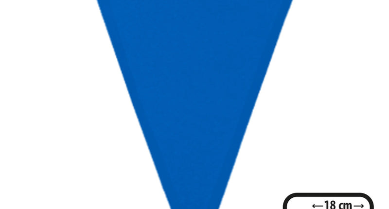 Polyester vlaggenlijn blauw met één driehoekig vlaggetje van 26 x 18 cm aan wit koord