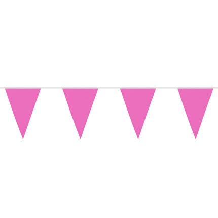 Polyester vlaggenlijn roze met effen vlaggetjes op rij aan een wit koord voor een babyshower