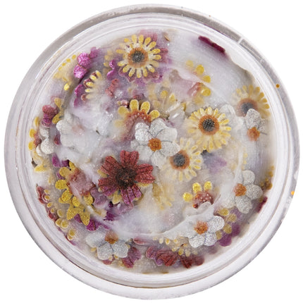 Potje PXP pressed flowers rood en geel met gedroogde bloemetjes geperst in wax, bovenaanzicht