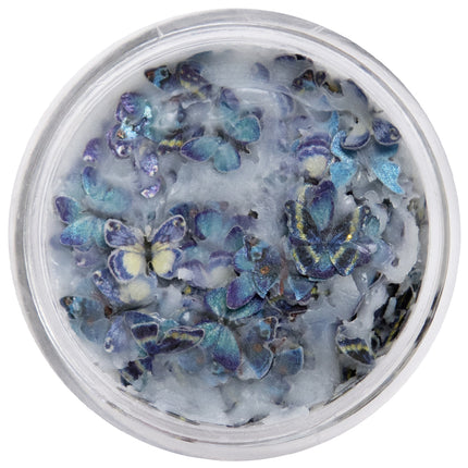 Potje vlinders in wax blauw met losse blauwpaarse vlindertjes in lichte wax