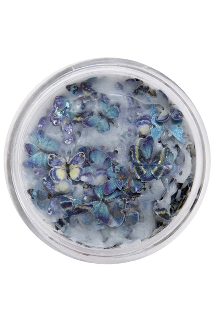 Potje vlinders in wax blauw met losse blauwpaarse vlindertjes in lichte wax