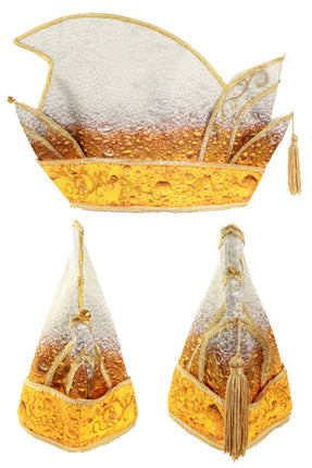 Prins Pils muts goud galon met bierschuimprint, goudkleurig galon en kwastje, voor een bierfeest