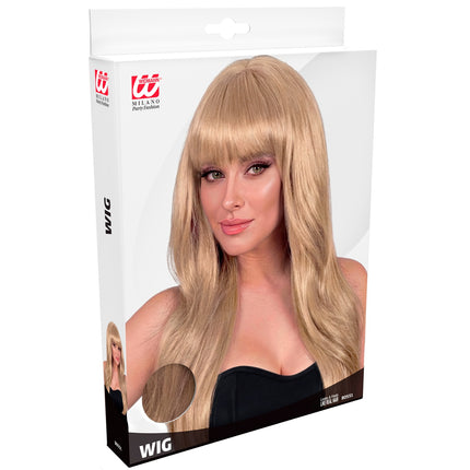 Pruik beautiful blond in verpakking van Widmann met vezelstaal in goudblond