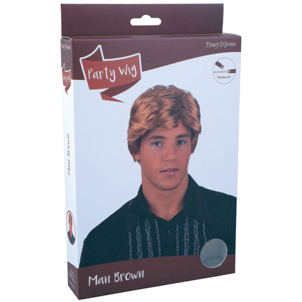 Pruik man bruin van Funny Fashion in verpakking met kijkvenster