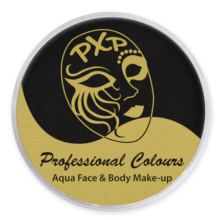 Potje zwarte PXP aqua face en body make-up met goudkleurig deksel en masker-logo