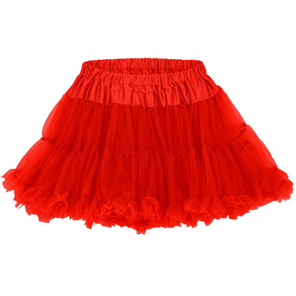 Rode tutu voor dames zonder model, detail van de volant langs de onderrand