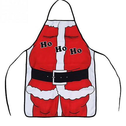 Rood kerstmanschort met witte bontrand, zwarte gordel met gesp en halslint, voor Kerst