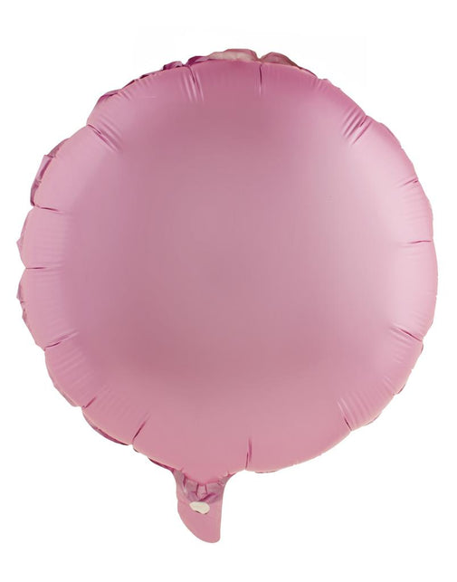 Roze folieballon rond in effen zacht roze, 52,7 x 46 cm, met vulnek aan de onderkant