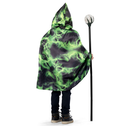 Rugzijde van de groene bliksemcape voor kinderen, kap rechtop, geschikt voor Halloween