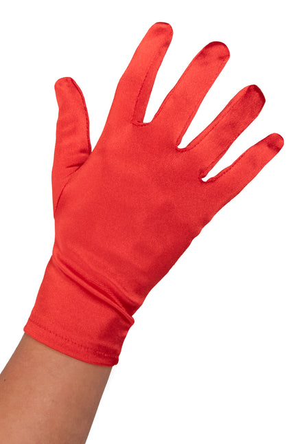 Satijnen handschoenen rood 20 cm, glanzend effen rood model tot net over de pols