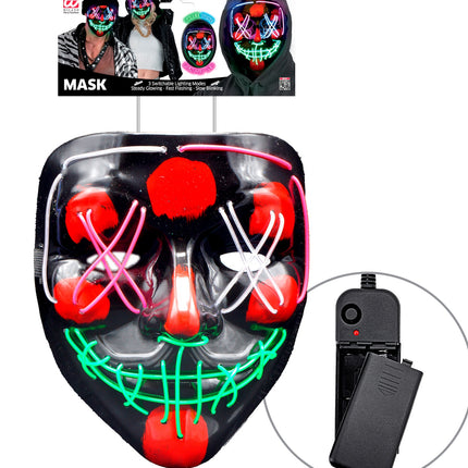 Scary masker gekleurd led in verpakking met batterijhouder voor 2 AA-batterijen