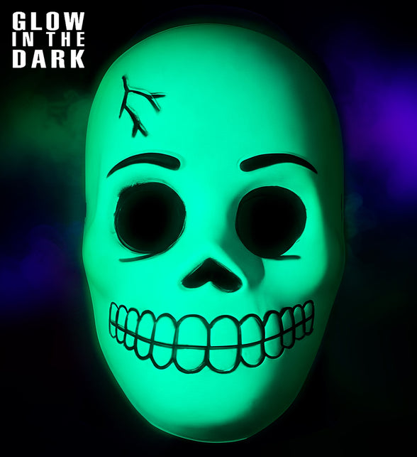 Schedel masker glow in the dark met groen nagloeiend oppervlak en zwarte grijns voor Halloween