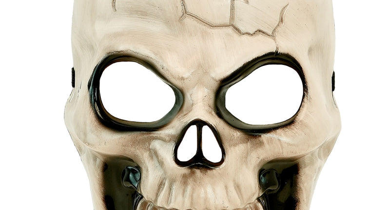 Schedel masker kunststof botkleurig, gezichtsmasker met donkere oogkassen en grijnzend gebit