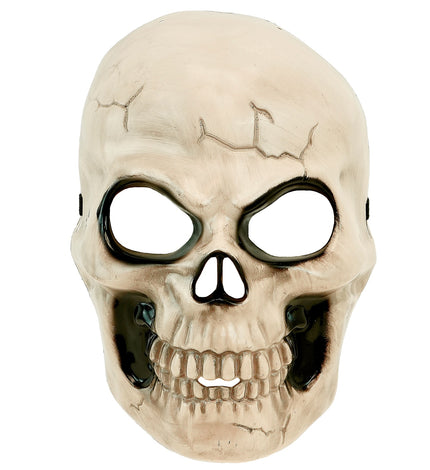 Schedel masker kunststof botkleurig, gezichtsmasker met donkere oogkassen en grijnzend gebit