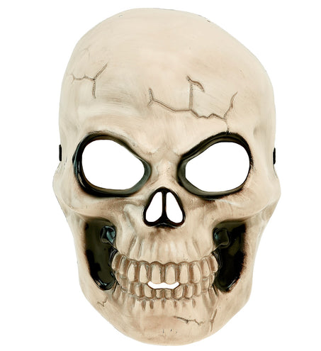 Schedel masker kunststof voor jongens, botkleurig halfmasker met open oogkassen en grijnzend gebit