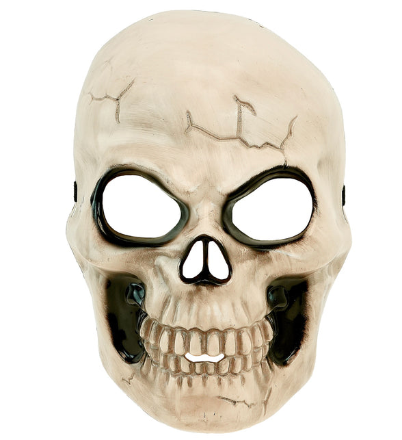 Schedel masker kunststof voor jongens, botkleurig halfmasker met open oogkassen en grijnzend gebit