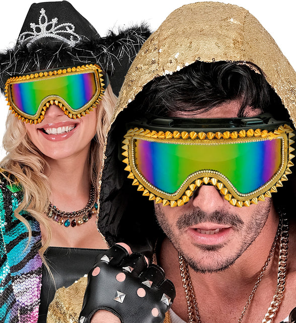 Ski-bril 80's goud Anouk gedragen door dame en heer bij een jaren 80-feest