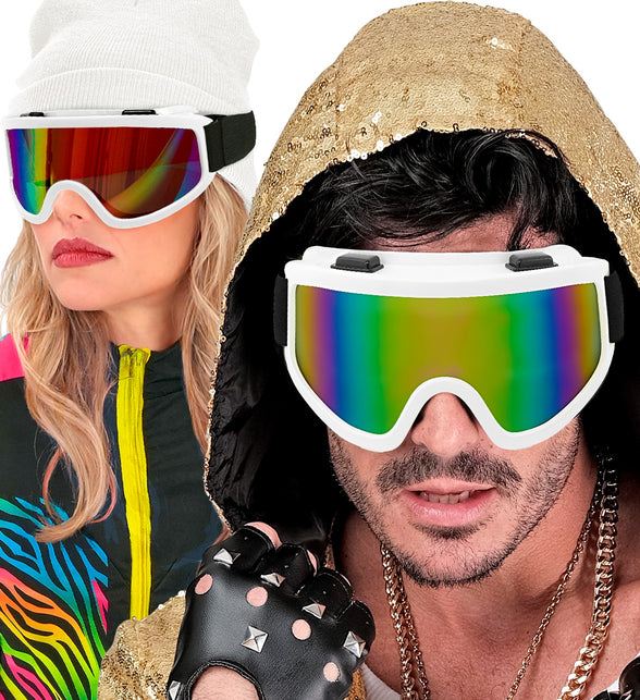 Ski-bril 80's wit Yara gedragen door dame en heer op een jaren 80-feest