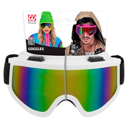 Ski-bril 80's wit Yara in verpakking, spiegelend glas met kleurverloop