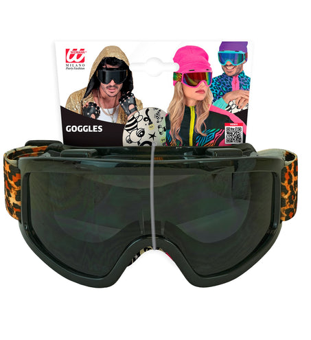 Ski-bril 80's zwart luipaardprint Jesse in verpakking van Widmann met donkergetint vizier