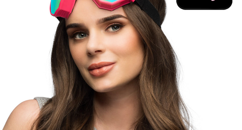Ski bril Festilove roze hartjes met regenboogglazen, hoog op het hoofd gedragen, uv-reactief
