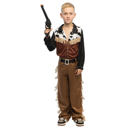 Speelgoedpistool Longshot revolver bij een complete cowboyoutfit voor jongens tijdens carnaval