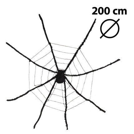 Spinnenweb XL met grote spin van 200 cm doorsnede, achthoekig web van dunne zwarte draden