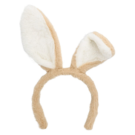 Spring bunny haarband met twee beige hazenoren en witte pluche binnenkant, vooraanzicht