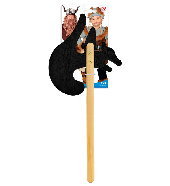 Strijdbijl van hout op verpakkingskaart met maatvermelding 49 cm