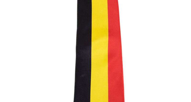 Stropdas Belgische vlag met verticale banen in zwart, geel en rood en voorgeknoopte knoop