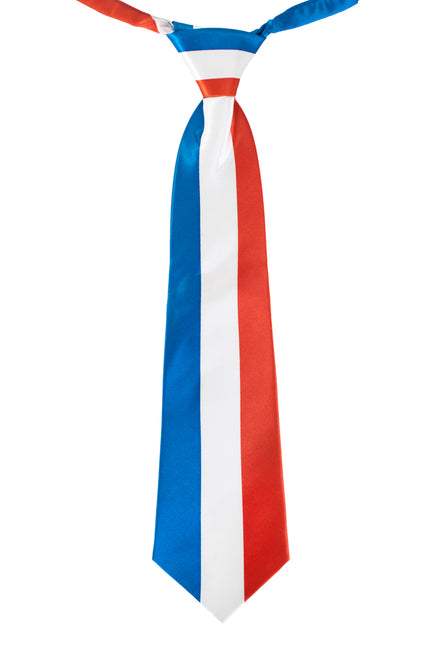 Stropdas Franse vlag met verticale banen in blauw, wit en rood en voorgeknoopte knoop