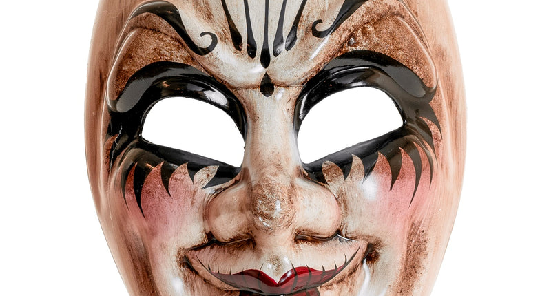 Theater masker enge man in huidtint met zwarte sierlijnen en rode lippen voor Halloween