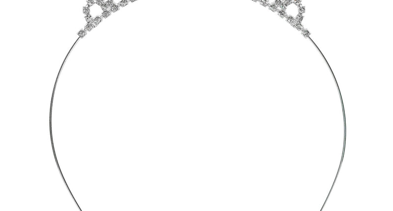 Tiara strass met blauw edelstenen, zilverkleurig kroontje met drie turquoise stenen op dunne haarbeugel