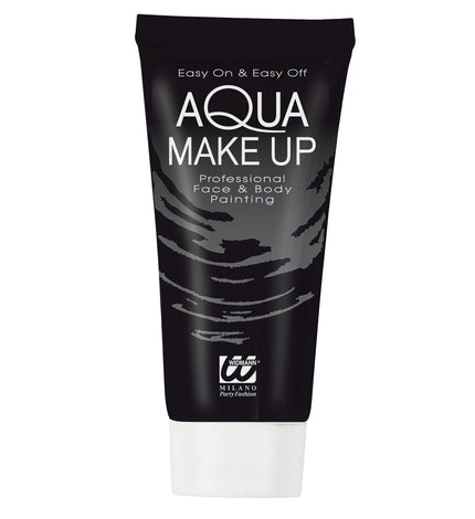 Tube met zwarte aqua schmink van 30 gram, zwarte tube met witte schroefdop