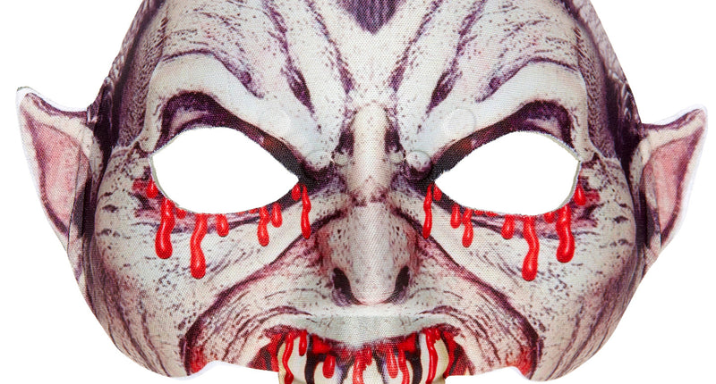 Vampier masker pvc, bleek halfmasker met paarse aders, rode bloeddruppels en twee hoektanden