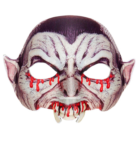 Vampier masker pvc, bleek halfmasker met paarse aders, rode bloeddruppels en twee hoektanden