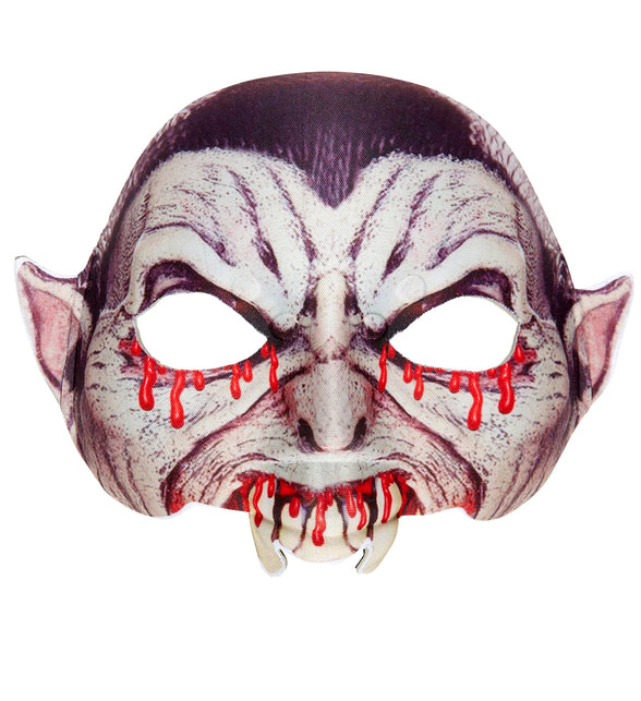 Vampier masker pvc, bleek halfmasker met paarse aders, rode bloeddruppels en twee hoektanden