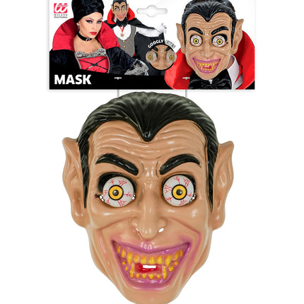 Vampiermasker met rollende ogen in de verpakking van Widmann, klaar voor Halloween
