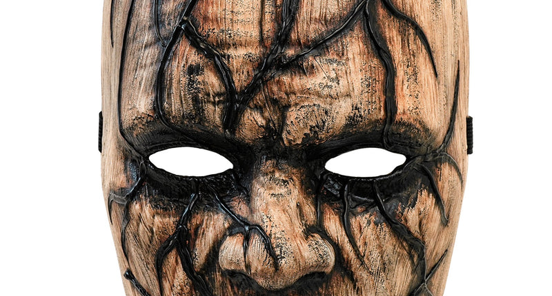 Venom masker heren, bruin hard gezichtsmasker met zwarte adervormige ranken en uitgesneden ogen