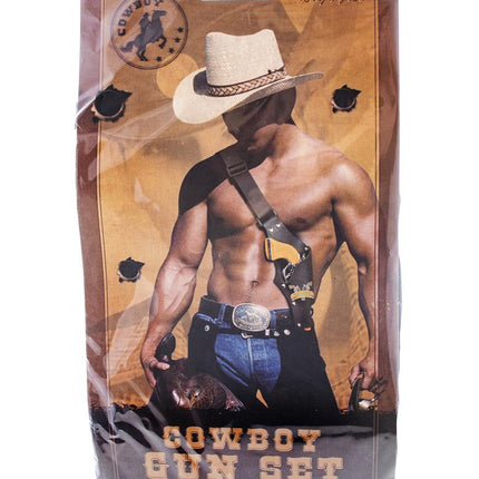 Verpakking van de Cowboy Gun Set van Funny Fashion met schouderholster en revolver voor een westernfeest