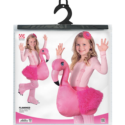 Verpakking flamingo kostuum meisjes maat 113 met ride-on kostuum, bretels en hoofddeksel