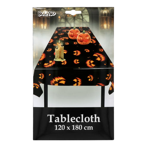 Verpakking van het Halloween tafelkleed Creepy pumpkin van Boland met maataanduiding 120 x 180 cm