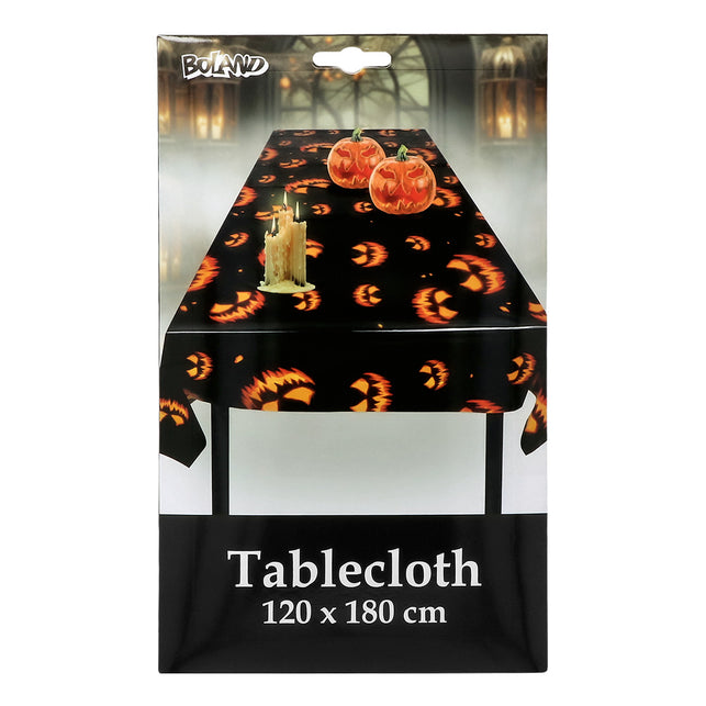 Verpakking van het Halloween tafelkleed Creepy pumpkin van Boland met maataanduiding 120 x 180 cm