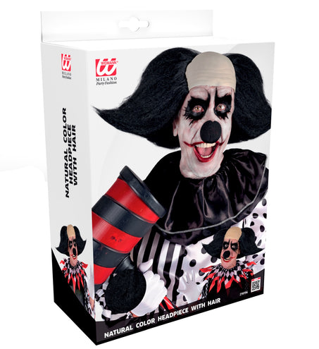Verpakking van de hoofdbedekking sinister clown Lynn van Widmann met zwarte zijplukken